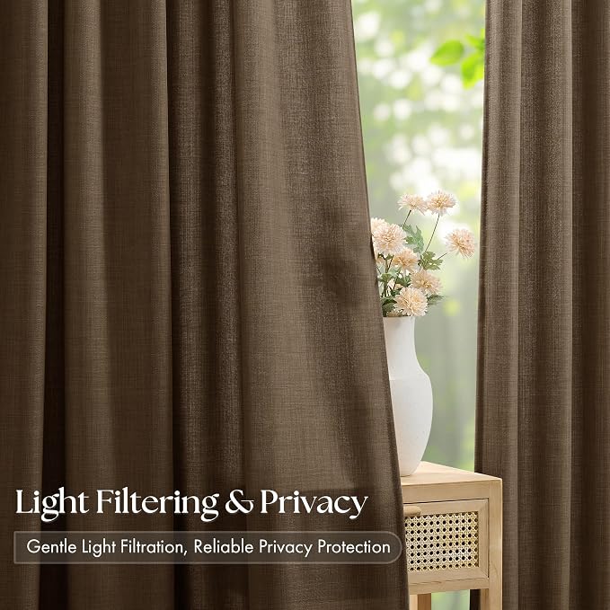 Chocolate Brown Pinch Pleated Linen Curtains 84 Inches Long - Image 3