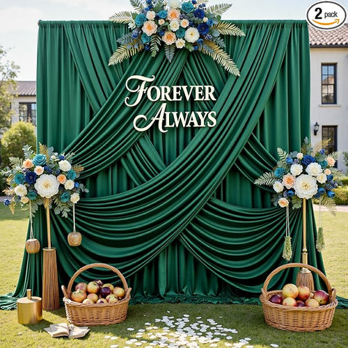 12ft x 10ft Wrinkle Free Hunter Green Backdrop Curtains by CO-AVE
