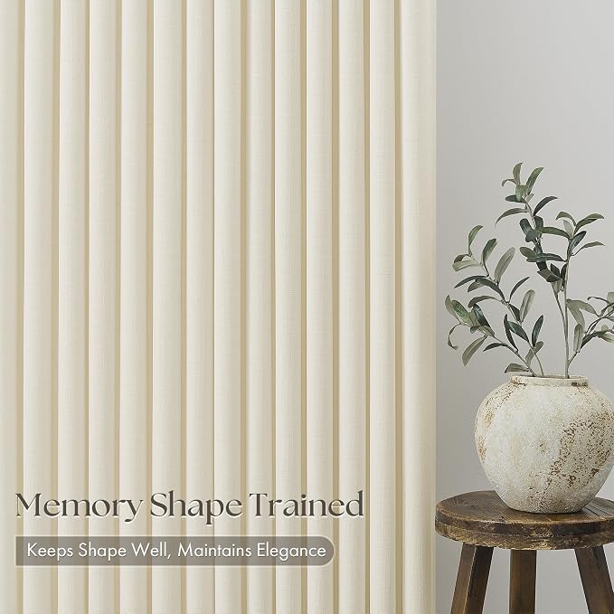 Cream Beige Pinch Pleated Linen Curtains 96 Inch 4 Panels Set - Image 4