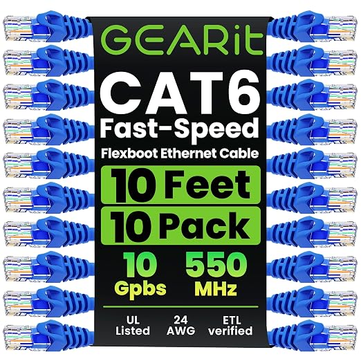 GEARit Cat 6 Ethernet Patch Cable 10 ft Blue by GEARit