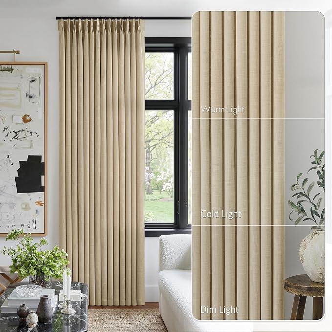 Tan Pinch Pleated Bedroom Curtains 96 Inches Long 4 Panels Set, Memory Trained - Image 9
