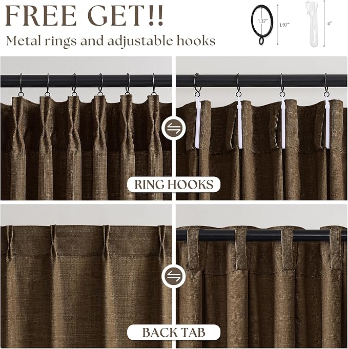 Pleated Chocolate Brown Semi Sheer Sliding Door Curtains 105 Inches Long 4 - Image 5