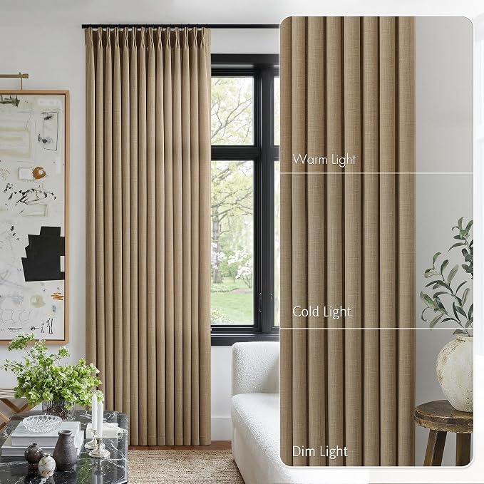 Extra Long 112 Inch Pinch Pleated Living Room Curtains 4 Panels Set, Light - Image 9