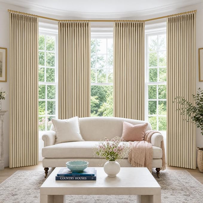 Extra Long 108 Inch Pinch Pleated Living Room Curtains 4 Panels Set, Oatmeal by Twodrapes