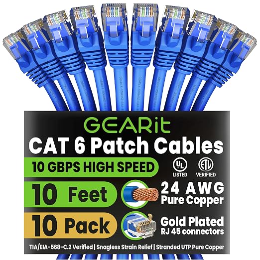 GEARit Cat 6 Ethernet Patch Cable 10 ft Blue by GEARit