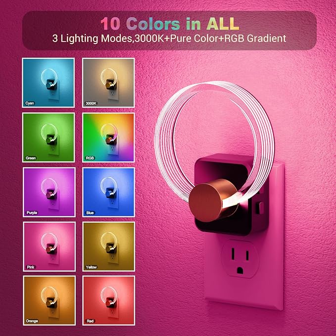 JandCase Night Light, Color Changing Night Lights Plug into Wall, RGB Nightlight - Image 3