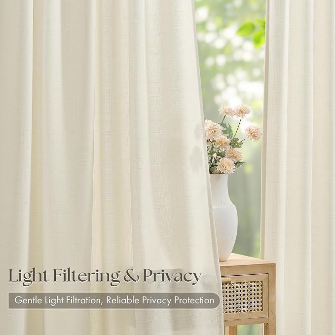 Cream Beige Pinch Pleated Linen Curtains 108 Inch 4 Panels Set - Image 3