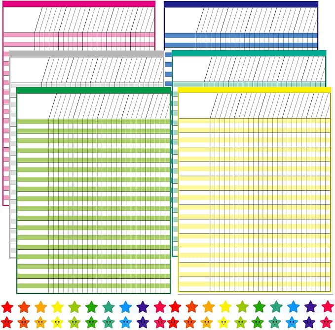 Youngever 6 Pack Multi-Color Laminated Dry Erase Incentive Chart by Youngever